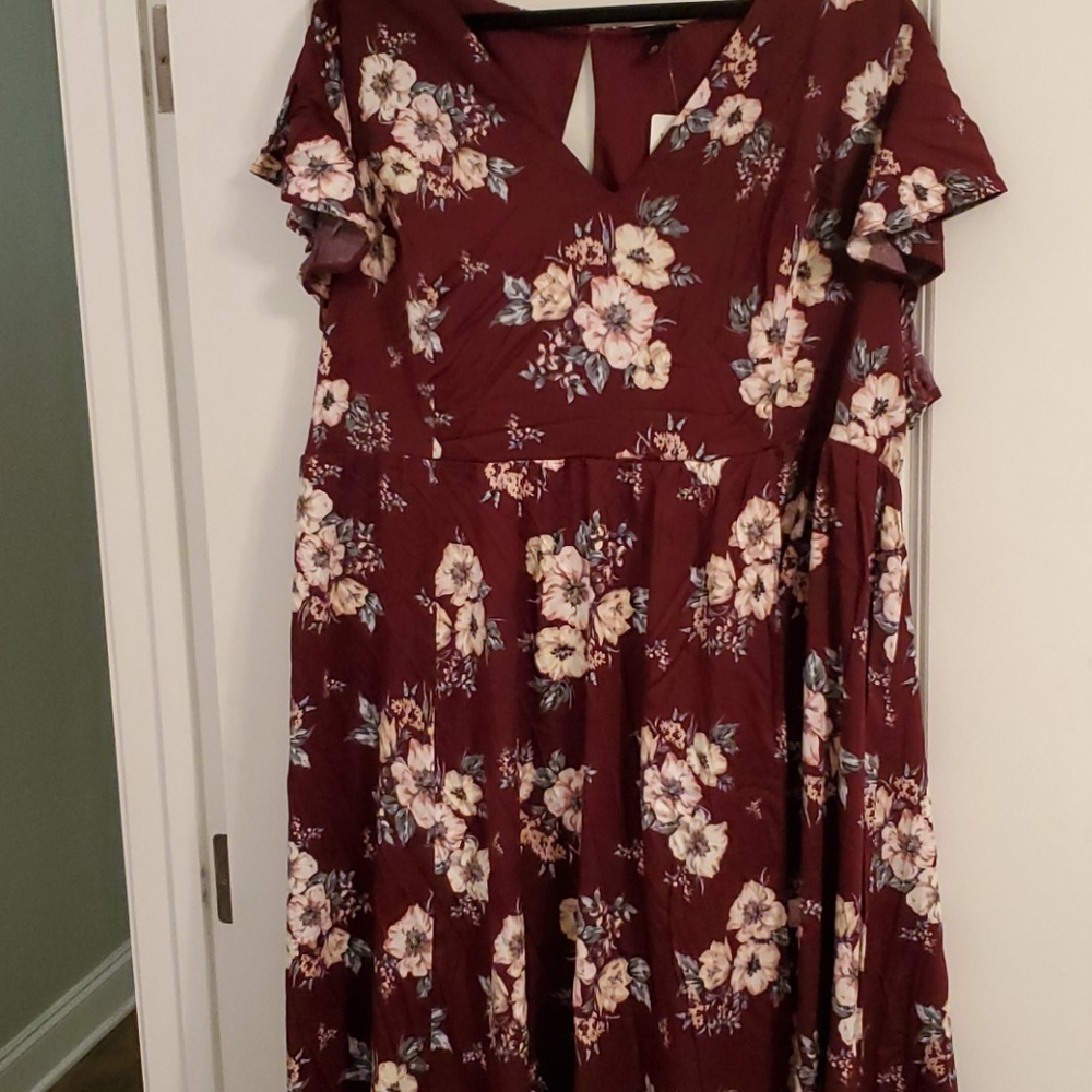 Maroon dress with floral print